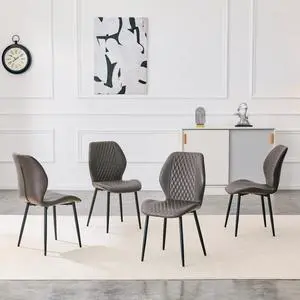 Hassyee Set of 4 Modern Light Luxury Diamond-Quilted PU Chairs with Metal Legs, Comfortable Cushioned Backrest Dining Chair,Classic Fashion Style,Suitable for Dining Rooms (Dark Gray + Set of 4) Hassyee Set of 4 Modern Light Luxury Diamond-Quilted PU Chairs with Metal Legs, Comfortable Cushioned Backrest Dining Chair,Classic Fashion Style,Suitable for Dining Rooms (Dark Gray + Set of 4)