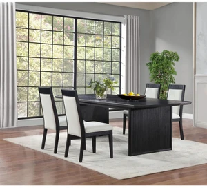 Hassyee 5-Piece Dining Table and Chairs Set with Extendable Tabletop and 4 Ivory Upholstered Chairs for Home Bar Cafe, Rectangular Dining Sets with Solid Wood Frame for 4 Hassyee 5-Piece Dining Table and Chairs Set with Extendable Tabletop and 4 Ivory Upholstered Chairs for Home Bar Cafe, Rectangular Dining Sets with Solid Wood Frame for 4