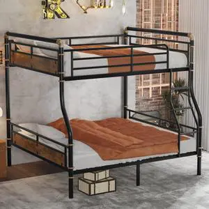 Hassyee Metal Bunk Bed with Ladder and Safety Guardrail, Detachable Dorm Bed with Under-Bed Storage Space and Slats Support for Teens Master Bedroom Guest Room Apartment (Black Full XL Over Queen) Hassyee Metal Bunk Bed with Ladder and Safety Guardrail, Detachable Dorm Bed with Under-Bed Storage Space and Slats Support for Teens Master Bedroom Guest Room Apartment (Black Full XL Over Queen)