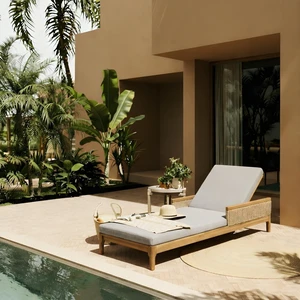 Durable Acacia Wood Patio Chaise Lounge w/Removable Cushion for Poolside, Solid Wood Outdoor Sunbed Lounge Chair w/Adjustable Backrest & PE Wicker Accents for Porch, Deck, Balcony (Light Grey) Durable Acacia Wood Patio Chaise Lounge w/Removable Cushion for Poolside, Solid Wood Outdoor Sunbed Lounge Chair w/Adjustable Backrest & PE Wicker Accents for Porch, Deck, Balcony (Light Grey)