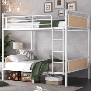 Hassyee Metal Bunk Bed with Ladder and Safety Guardrail, Detachable Dorm Bed with Under-Bed Storage Space and Slats Support for Teens Master Bedroom Guest Room Apartment (White Twin XL Over Twin XL) Hassyee Metal Bunk Bed with Ladder and Safety Guardrail, Detachable Dorm Bed with Under-Bed Storage Space and Slats Support for Teens Master Bedroom Guest Room Apartment (White Twin XL Over Twin XL)