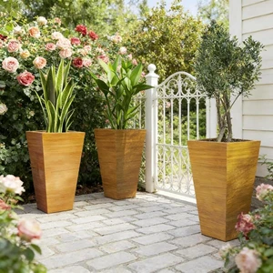 Hassyee 3 Pieces Classic Planter Set with Faux Wood Look for Growing Flowers, Plants, Outdoor Tall Flower Pots with Drainage Holes and Plastic Frame for Backyard, Porch, Lawn Hassyee 3 Pieces Classic Planter Set with Faux Wood Look for Growing Flowers, Plants, Outdoor Tall Flower Pots with Drainage Holes and Plastic Frame for Backyard, Porch, Lawn