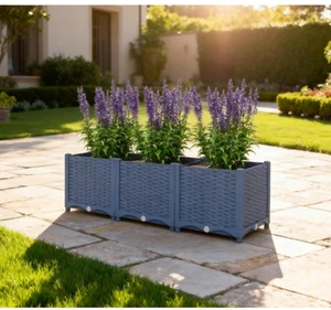 Hassyee Outdoor Flower Box with Drainage Holes and Plugs for Backyard, Lawn, Plastic Raised Garden Bed with Built-in Water Reservoirs for Growing Flowers, Plants, Herbs Hassyee Outdoor Flower Box with Drainage Holes and Plugs for Backyard, Lawn, Plastic Raised Garden Bed with Built-in Water Reservoirs for Growing Flowers, Plants, Herbs