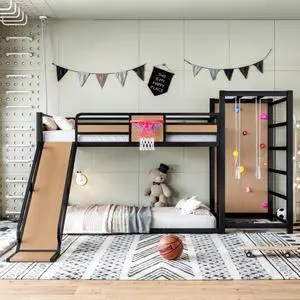 Hassyee Twin XL/Twin/Full Size Metal Loft/Bunk Bed with Basketball Hoop, Climbing Wall and Bookshelves, Dorm Bed with Slide, Guardrail and Ladder for Boys Girls Bedroom Playroom (Yellow Twin XL) Hassyee Twin XL/Twin/Full Size Metal Loft/Bunk Bed with Basketball Hoop, Climbing Wall and Bookshelves, Dorm Bed with Slide, Guardrail and Ladder for Boys Girls Bedroom Playroom (Yellow Twin XL)