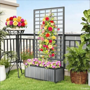 Hassyee Wooden Raised Garden Bed with Trellis and 2-in-1 Design for Backyard, Porch, Lawn, Outdoor Planter Box with 3 Inner Planter Pots and Drainage Hole for Growing Herbs, Vegetables (Gray) Hassyee Wooden Raised Garden Bed with Trellis and 2-in-1 Design for Backyard, Porch, Lawn, Outdoor Planter Box with 3 Inner Planter Pots and Drainage Hole for Growing Herbs, Vegetables (Gray)