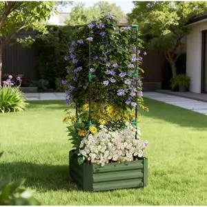Hassyee Metal Raised Garden Bed with Cage and Open Bottom Design for Backyard, Lawn, Park, Outdoor Planter Box with Steel Frame and Trellis for Growing Vegetables, Flowers (Green) Hassyee Metal Raised Garden Bed with Cage and Open Bottom Design for Backyard, Lawn, Park, Outdoor Planter Box with Steel Frame and Trellis for Growing Vegetables, Flowers (Green)