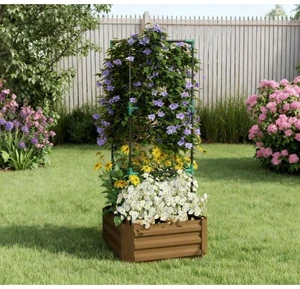 Hassyee Metal Raised Garden Bed with Cage and Open Bottom Design for Backyard, Lawn, Park, Outdoor Planter Box with Steel Frame and Trellis for Growing Vegetables, Flowers (Brown) Hassyee Metal Raised Garden Bed with Cage and Open Bottom Design for Backyard, Lawn, Park, Outdoor Planter Box with Steel Frame and Trellis for Growing Vegetables, Flowers (Brown)