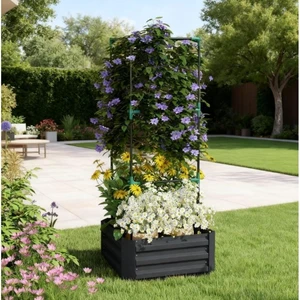 Hassyee Metal Raised Garden Bed with Cage and Open Bottom Design for Backyard, Lawn, Park, Outdoor Planter Box with Steel Frame and Trellis for Growing Vegetables, Flowers (Dark Gray) Hassyee Metal Raised Garden Bed with Cage and Open Bottom Design for Backyard, Lawn, Park, Outdoor Planter Box with Steel Frame and Trellis for Growing Vegetables, Flowers (Dark Gray)
