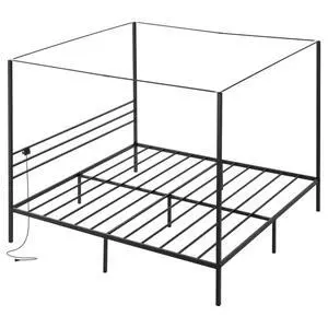 Hassyee King Size Canopy Bed Frame with Four Poster and Underbed Storage Space, Metal Platform Bed with USB Charging Station and Slat Support for Master Bedroom Guest Room Apartment Hassyee King Size Canopy Bed Frame with Four Poster and Underbed Storage Space, Metal Platform Bed with USB Charging Station and Slat Support for Master Bedroom Guest Room Apartment