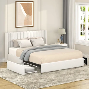Hassyee Queen Size Boucle Upholstered Platform Bed with Tufted Headboard, Panel Bedframe Mattress Base with 2-Drawers and Wooden Slat Support for Master Bedroom Guest Room Apartment Hassyee Queen Size Boucle Upholstered Platform Bed with Tufted Headboard, Panel Bedframe Mattress Base with 2-Drawers and Wooden Slat Support for Master Bedroom Guest Room Apartment