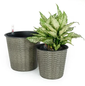Hassyee 2 Pieces Wicker Planters Set with Self-Watering System and Lightweight Structure for Growing Flowers, Plants, Outdoor Plastic Flower Pots with Different Sizes for Lawn, Garden Hassyee 2 Pieces Wicker Planters Set with Self-Watering System and Lightweight Structure for Growing Flowers, Plants, Outdoor Plastic Flower Pots with Different Sizes for Lawn, Garden