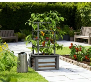 Hassyee Galvanized Planter Box with Trellis and Wooden Frame for Growing Vegetables, Plants, Outdoor Raised Garden Bed with Metal Box and Open Bottom Design for Park, Lawn, Backyard (Gray) Hassyee Galvanized Planter Box with Trellis and Wooden Frame for Growing Vegetables, Plants, Outdoor Raised Garden Bed with Metal Box and Open Bottom Design for Park, Lawn, Backyard (Gray)