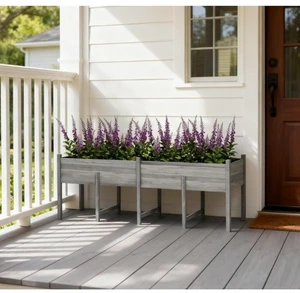 Hassyee Large Elevated Planter Box with Legs and Bed Liner for Backyard, Garden, Wooden Raised Garden Bed with Drainage Holes and Fir Wood Frame for Growing Vegetables, Plants Hassyee Large Elevated Planter Box with Legs and Bed Liner for Backyard, Garden, Wooden Raised Garden Bed with Drainage Holes and Fir Wood Frame for Growing Vegetables, Plants