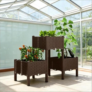 Hassyee Elevated 3 Planter Boxes with Legs and Drainage Holes for Backyard, Lawn, Outdoor Plastic Raised Bed with Plugs and Water Reservoirs for Growing Plants, Flowers, Herbs Hassyee Elevated 3 Planter Boxes with Legs and Drainage Holes for Backyard, Lawn, Outdoor Plastic Raised Bed with Plugs and Water Reservoirs for Growing Plants, Flowers, Herbs