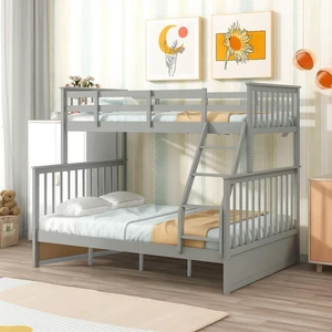 Hassyee Twin Over Full Bunk Bed with 2 Storage Drawers, Wooden Dorm Bed with Ladder and Safety Guard Rails for Teen Bedroom Guest Room Small Apartment, No Box Spring Needed (Gray Twin Over Full) Hassyee Twin Over Full Bunk Bed with 2 Storage Drawers, Wooden Dorm Bed with Ladder and Safety Guard Rails for Teen Bedroom Guest Room Small Apartment, No Box Spring Needed (Gray Twin Over Full)
