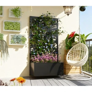 Hassyee Metal Raised Bed with Trellis and Built-in Drainage Slits for Garden, Backyard, Outdoor Planter Box with Elegant Twig and Leaf Cut-Outs Design for Growing Flowers, Plants Hassyee Metal Raised Bed with Trellis and Built-in Drainage Slits for Garden, Backyard, Outdoor Planter Box with Elegant Twig and Leaf Cut-Outs Design for Growing Flowers, Plants