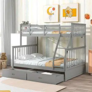 Hassyee Twin Over Full Bunk Bed with 2 Storage Drawers, Wooden Dorm Bed with Ladder and Safety Guard Rails for Teen Bedroom Guest Room Small Apartment, No Box Spring Needed (Grey Twin Over Full) Hassyee Twin Over Full Bunk Bed with 2 Storage Drawers, Wooden Dorm Bed with Ladder and Safety Guard Rails for Teen Bedroom Guest Room Small Apartment, No Box Spring Needed (Grey Twin Over Full)