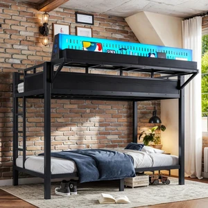 Hassyee Metal Bunk Bed with Ladder, USB Ports and LED Lights, Teens and Adults Dorm Bed with Under-Bed Storage Space and Storage Shelves for Boys Girls Bedroom Guest Room (Black Twin XL) Hassyee Metal Bunk Bed with Ladder, USB Ports and LED Lights, Teens and Adults Dorm Bed with Under-Bed Storage Space and Storage Shelves for Boys Girls Bedroom Guest Room (Black Twin XL)