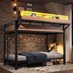 Hassyee Metal Bunk Bed with Ladder, USB Ports and LED Lights, Teens and Adults Dorm Bed with Under-Bed Storage Space and Storage Shelves for Boys Girls Bedroom Guest Room (Natural Twin XL) Hassyee Metal Bunk Bed with Ladder, USB Ports and LED Lights, Teens and Adults Dorm Bed with Under-Bed Storage Space and Storage Shelves for Boys Girls Bedroom Guest Room (Natural Twin XL)