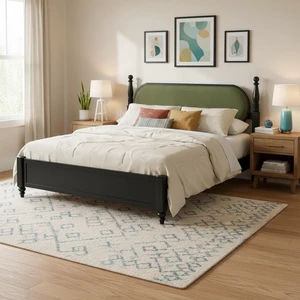 Hassyee King/Queen Size Solid Wood Platform Bed with Headboard and Footboard, Modern Panel Bed Mattress Foundation with Slat Support for Master Bedroom Guest Room, No Box Spring Needed (Green King) Hassyee King/Queen Size Solid Wood Platform Bed with Headboard and Footboard, Modern Panel Bed Mattress Foundation with Slat Support for Master Bedroom Guest Room, No Box Spring Needed (Green King)