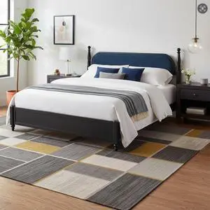 King/Queen Size Solid Wood Platform Bed with Headboard and Footboard, Modern Panel Bed Mattress Foundation with Slat Support for Master Bedroom Guest Room, No Box Spring Needed (Navy Blue King) King/Queen Size Solid Wood Platform Bed with Headboard and Footboard, Modern Panel Bed Mattress Foundation with Slat Support for Master Bedroom Guest Room, No Box Spring Needed (Navy Blue King)