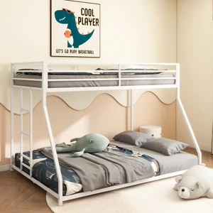 Hassyee Twin Over Full Metal Bunk Bed with Safety Guardrails and Ladders, Floor Bed with Slat Support for Teens and Adult, Low Profile Dorm Beds for Master Bedroom Guest Room, Quick Assembly Hassyee Twin Over Full Metal Bunk Bed with Safety Guardrails and Ladders, Floor Bed with Slat Support for Teens and Adult, Low Profile Dorm Beds for Master Bedroom Guest Room, Quick Assembly