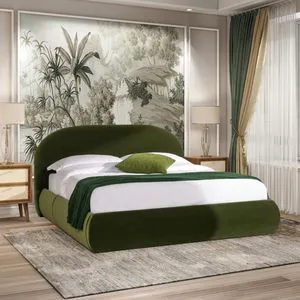 Hassyee King/Queen Size Upholstered Platform Bed with Velvet Headboard, Panel Bed Frame with Slat Support, Grounded Beds for Master Bedroom Guest Room Apartment, No Box Spring Needed (Queen Green) Hassyee King/Queen Size Upholstered Platform Bed with Velvet Headboard, Panel Bed Frame with Slat Support, Grounded Beds for Master Bedroom Guest Room Apartment, No Box Spring Needed (Queen Green)