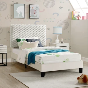 Twin/Queen/Full Size Upholstered Platform Bed with Woven Headboard and Wood Slat Support, Panel Bed Mattress Foundation for Master Bedroom Guest Room Apartment, No Box Spring Needed (Off White Twin) Twin/Queen/Full Size Upholstered Platform Bed with Woven Headboard and Wood Slat Support, Panel Bed Mattress Foundation for Master Bedroom Guest Room Apartment, No Box Spring Needed (Off White Twin)