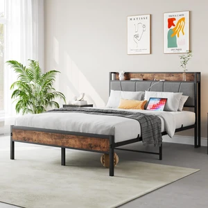 Hassyee Twin/Queen/Full Size Upholstered Platform Bed Frame with Storage Headboard and Footboard, Metal Panel Bed Frame with USB Charging Station for Master Bedroom Guest Room (Full Size + Brown) Hassyee Twin/Queen/Full Size Upholstered Platform Bed Frame with Storage Headboard and Footboard, Metal Panel Bed Frame with USB Charging Station for Master Bedroom Guest Room (Full Size + Brown)