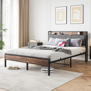 Hassyee Twin/Queen/Full Size Upholstered Platform Bed Frame with Storage Headboard and Footboard, Metal Panel Bed Frame with USB Charging Station for Master Bedroom Guest Room (Queen Size + Brown) Hassyee Twin/Queen/Full Size Upholstered Platform Bed Frame with Storage Headboard and Footboard, Metal Panel Bed Frame with USB Charging Station for Master Bedroom Guest Room (Queen Size + Brown)