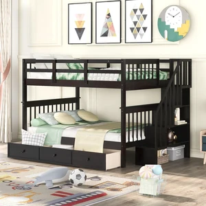 Hassyee Full-Over-Full Wood Bunk Bed with Staircase and Storage Drawers, Dorm Bed with Guard Rails and Slat Support for Guest Room Apartment Bedroom, No Box Spring Needed (Espresso Full-Over-Full) Hassyee Full-Over-Full Wood Bunk Bed with Staircase and Storage Drawers, Dorm Bed with Guard Rails and Slat Support for Guest Room Apartment Bedroom, No Box Spring Needed (Espresso Full-Over-Full)