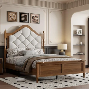 Hassyee Queen/Full Size Platform Bed with Upholstered Headboard and Footboard, Mid Century Panel Bed Mattress Foundation with Wooden Slat Support for Guest Room Apartment Bedroom (Brown Full) Hassyee Queen/Full Size Platform Bed with Upholstered Headboard and Footboard, Mid Century Panel Bed Mattress Foundation with Wooden Slat Support for Guest Room Apartment Bedroom (Brown Full)