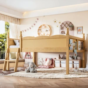 Twin/Full Size Loft Bed with Full-Length Guardrails, Solid Wood Dorm Bed with Ladders and Beside Bookshelf, Corner Beds with Slat Support for Boys Girls Playroom Guest Room Bedroom (Natural Full) Twin/Full Size Loft Bed with Full-Length Guardrails, Solid Wood Dorm Bed with Ladders and Beside Bookshelf, Corner Beds with Slat Support for Boys Girls Playroom Guest Room Bedroom (Natural Full)