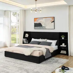 Hassyee King Size Modern Storage Platform Bed Frame, Panel Bed Mattress Foundation with Velvet Bookcases Headboard and Slat Support for Guest Room Apartment Bedroom, No Box Spring Needed (Black King) Hassyee King Size Modern Storage Platform Bed Frame, Panel Bed Mattress Foundation with Velvet Bookcases Headboard and Slat Support for Guest Room Apartment Bedroom, No Box Spring Needed (Black King)