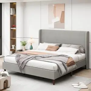 King/Queen Size Upholstered Platform Bed Frame with High Headboard, Panel Bed Mattress Foundation with Wooden Slat Support for Guest Room Apartment Bedroom, No Box Spring Needed (Gray+King+Chenille) King/Queen Size Upholstered Platform Bed Frame with High Headboard, Panel Bed Mattress Foundation with Wooden Slat Support for Guest Room Apartment Bedroom, No Box Spring Needed (Gray+King+Chenille)