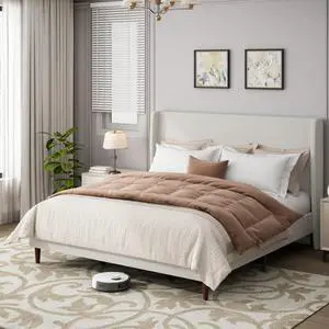 King/Queen Size Upholstered Platform Bed Frame with High Headboard, Panel Bed Mattress Foundation with Wooden Slat Support for Guest Room Apartment Bedroom, No Box Spring Needed (White+King+Chenille) King/Queen Size Upholstered Platform Bed Frame with High Headboard, Panel Bed Mattress Foundation with Wooden Slat Support for Guest Room Apartment Bedroom, No Box Spring Needed (White+King+Chenille)