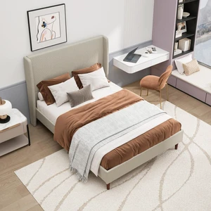 King/Queen Size Upholstered Platform Bed Frame with High Headboard, Panel Bed Mattress Foundation with Wooden Slat Support for Guest Room Apartment Bedroom, No Box Spring Needed (Beige+Queen+Linen) King/Queen Size Upholstered Platform Bed Frame with High Headboard, Panel Bed Mattress Foundation with Wooden Slat Support for Guest Room Apartment Bedroom, No Box Spring Needed (Beige+Queen+Linen)