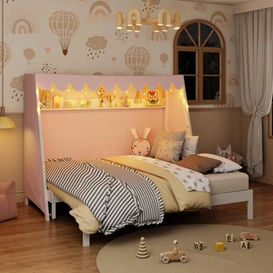 Twin XL Canopy Bed Solid Wood Platform Bed Daybed w/Removable Canopy for Teens,Funny Tent Bedframe w/LED,Shelf&Wooden Slats Support for Boy Girl,Creative Cabin Beds for Bedroom Dorm (White Twin XL) Twin XL Canopy Bed Solid Wood Platform Bed Daybed w/Removable Canopy for Teens,Funny Tent Bedframe w/LED,Shelf&Wooden Slats Support for Boy Girl,Creative Cabin Beds for Bedroom Dorm (White Twin XL)