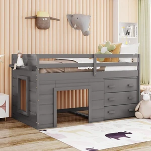 Hassyee Twin Size Solid Wood Loft Bed with Full-Length Guardrail and Ladder, Dorm Bed with 3 Storage Drawers and Shelf, Sturdy Space Saving Bedroom Furniture for Boys Girls Teens Room Playroom Hassyee Twin Size Solid Wood Loft Bed with Full-Length Guardrail and Ladder, Dorm Bed with 3 Storage Drawers and Shelf, Sturdy Space Saving Bedroom Furniture for Boys Girls Teens Room Playroom