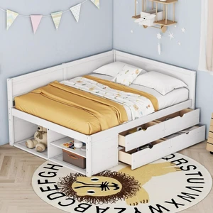 Hassyee Full Size Daybed with 4 Drawers and Storage Shelves, Solid Wood Platform Bed with Slat Support, Captain's Beds for Teens Guest Room Apartment Bedroom, No Box Spring Needed Hassyee Full Size Daybed with 4 Drawers and Storage Shelves, Solid Wood Platform Bed with Slat Support, Captain's Beds for Teens Guest Room Apartment Bedroom, No Box Spring Needed