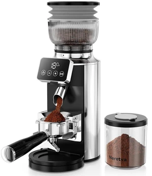 Stainless Steel Espresso Grinder with Portafilter Holder, Silver Stainless Steel Espresso Grinder with Portafilter Holder, Silver