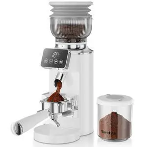Stainless Steel Espresso Grinder with Portafilter Holder, White Stainless Steel Espresso Grinder with Portafilter Holder, White