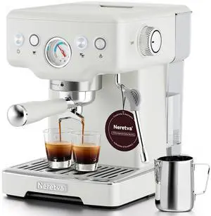 Stainless Steel Espresso Machine with Visible Pressure Guage-White Stainless Steel Espresso Machine with Visible Pressure Guage-White