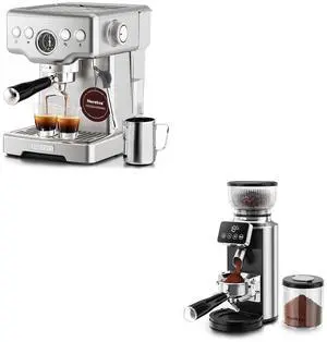 2 in 1 Professional Espresso Grinder Stainless Steel & 15 Bar Espresso Coffee Machine with Visible Pressure Guage 2 in 1 Professional Espresso Grinder Stainless Steel & 15 Bar Espresso Coffee Machine with Visible Pressure Guage