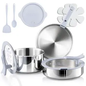 Tri-Ply Stainless Steel Cookware Set with Stand-Up Lid, 11Pcs Pots and Pans Set Non Stick, Induction Kitchen Cooking Sets with Detachable Handle, Oven Safe to 600°F, Non Toxic Dishwasher Tri-Ply Stainless Steel Cookware Set with Stand-Up Lid, 11Pcs Pots and Pans Set Non Stick, Induction Kitchen Cooking Sets with Detachable Handle, Oven Safe to 600°F, Non Toxic Dishwasher