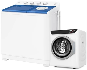 Washer and Dryer Combo Set, 48 lbs Twin Tub Washing Machine with Drain Pump, 2.6 Cu.Ft Electric Clothes Dryer with 4 Drying Modes, Large Washer and Dryers for Apartment Home Washer and Dryer Combo Set, 48 lbs Twin Tub Washing Machine with Drain Pump, 2.6 Cu.Ft Electric Clothes Dryer with 4 Drying Modes, Large Washer and Dryers for Apartment Home