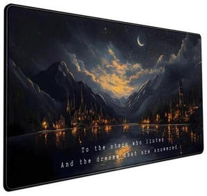 Starry Night Mountain Desk Pad Mat Moon Oil Painting XXL Black Mouse Pad for Gaming Deskpad, Aesthetic Moon and Stars Mousepad Xxl for Laptop Computer Mouse Game Keyboard Mat, 31.5 X 15.8 In Starry Night Mountain Desk Pad Mat Moon Oil Painting XXL Black Mouse Pad for Gaming Deskpad, Aesthetic Moon and Stars Mousepad Xxl for Laptop Computer Mouse Game Keyboard Mat, 31.5 X 15.8 In