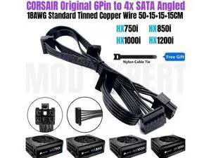 Original New 6Pin to 4 SATA Angled HDD SSD Power Cable for CORSAIR HX750i HX850i HX1000i HX1200i Modular PSU 18AWG 50+15+15+15CM Original New 6Pin to 4 SATA Angled HDD SSD Power Cable for CORSAIR HX750i HX850i HX1000i HX1200i Modular PSU 18AWG 50+15+15+15CM