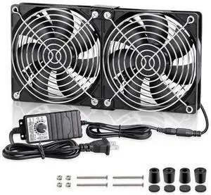 GDSTIME Big Airflow Dual 120mm Fans DC 12V Powered Fan with AC 110V - 240V Speed Control, Cabinet Chassis Cooling Fan, Server Workstation Cooling Fan GDSTIME Big Airflow Dual 120mm Fans DC 12V Powered Fan with AC 110V - 240V Speed Control, Cabinet Chassis Cooling Fan, Server Workstation Cooling Fan