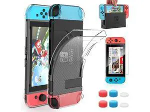 Case Compatible with Nintendo Switch Dockable Clear Protective Case Cover for Nintendo Switch and Joy-Con Controller with a Nintendo Switch Screen Protector and Thumb Grip Caps Case Compatible with Nintendo Switch Dockable Clear Protective Case Cover for Nintendo Switch and Joy-Con Controller with a Nintendo Switch Screen Protector and Thumb Grip Caps